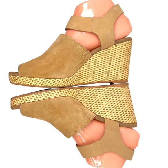 TOMS Tropez Wedge Platform Sandal 3 inch Heel in Honey Suede Leather Women's 8.5 - Picture 10 of 15